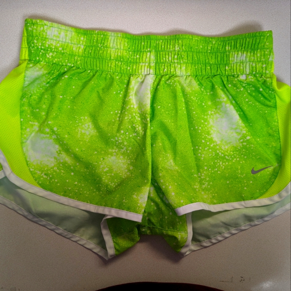 Nike neon yellow and green women's small running shorts